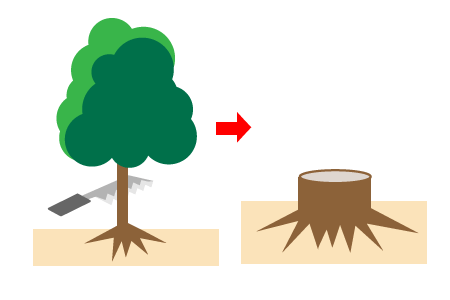 大きな木が伐採されて切り株のみになったイメージ
